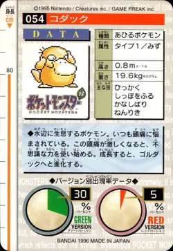 Psyduck Carddass 1996 Vintage Pokemon Pocket Monsters Vending Card B63 NM - Image 2