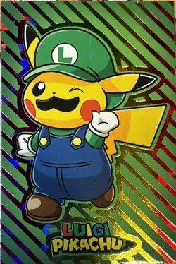 A- Pikachu Luigi Rainbow Stripes Cracked Ice Holo Pokemon Database Christmas NM - Image 1