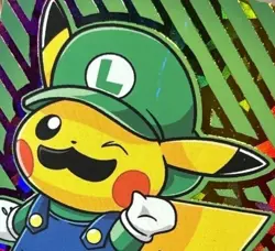 A- Pikachu Luigi Rainbow Stripes Cracked Ice Holo Pokemon Database Christmas NM - Image 3