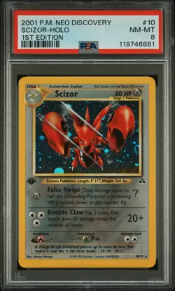 2001 POKEMON NEO DISCOVERY 1ST ED #10 SCIZOR-HOLO PSA 8 - Image 1
