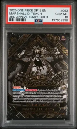 2025 ONE PIECE OP12-LEGACY OF THE MASTER 3RD ANV-GOLD MARSHALL D. TEACH PSA 10 - Image 1