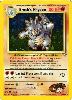 Pokemon Brock's Rhydon Gym Heroes Rare Unlimited 21/132 DMG - Image 1