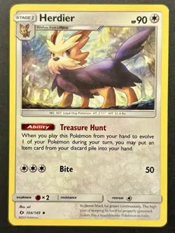 Herdier 104/149 Sun & Moon Regular Common Pokemon Card Near Mint - Image 1