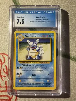 Pokemon Base Set Unlimited Uncommon Wartortle 42/102 CGC 7.5 Near Mint - Image 1