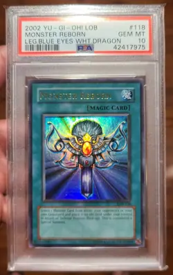 Yugioh 2002 Monster Reborn PSA 10 Gem Mint LOB 118 Original Print Ultra Rare - Image 1