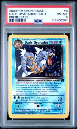 2000 POKEMON ROCKET PRERELEASE #8 DARK GYARADOS-HOLO PSA 8 - Image 1