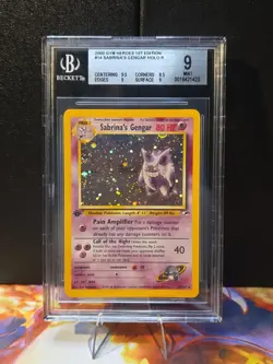 𖦹Swirl𖦹 Pokemon Sabrina's Gengar Gym Heroes 1st Edition Holo #14 BGS 9 - Image 1