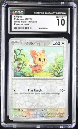2025 White Flare Pokemon Lillipup Reverse Holo CGC 10 074/086 - Image 1