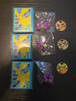 Lot Of 3 Pokemon Ascended Heroes ETB Dragonite Card Sleeves, Coins & Dice *B* - Image 1