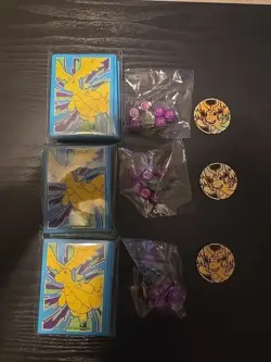 Lot Of 3 Pokemon Ascended Heroes ETB Dragonite Card Sleeves, Coins & Dice *A* - Image 1
