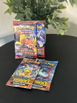 Pokemon TCG Destined Rivals And Surging Sparks 4 Pack Lot - Image 1