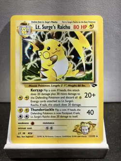 Pokemon TCG Lt. Surge's Raichu Holo Rare Card 11/132 Gym Challenge - Image 1