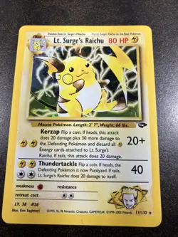Pokemon TCG Lt. Surge's Raichu Holo Rare Card 11/132 Gym Challenge - Image 2