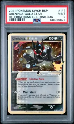 2021 POKEMON SWSH BLACK STAR 144 GRENINJA-GOLD STAR CELEBRATIONS PSA 9 Swirl - Image 1