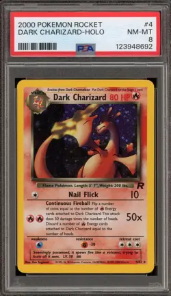 Pokemon Dark Charizard Team Rocket Unlimited Holo Rare #4 PSA 8 - Image 1
