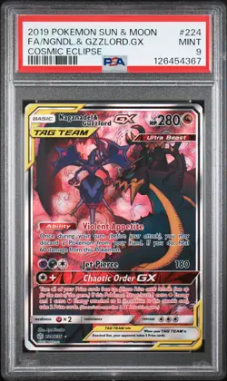 2019 POKEMON SUN & MOON COSMIC ECLIPSE FULL ART/NAGANADEL & GUZZLORD GX PSA 9 - Image 1