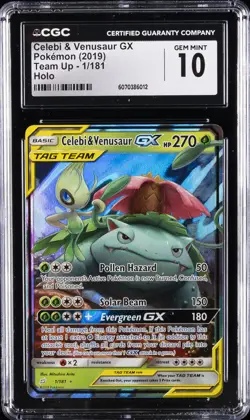 2019 POKEMON TEAM UP HOLO #1/181 CELEBI & VENUSAUR GX CGC 10 GEM MINT - Image 1