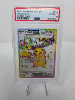 PIKACHU EX 219 POKEMON SSP EN-SURGING SPARKS ULTRA RARE PSA 10 - Image 1