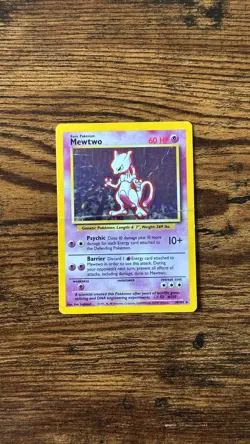 Pokemon Base Set Mewto 10/102 1999 WOTC Holo Rare English Played/Fold - Image 1