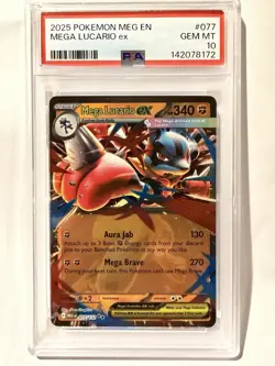 💎 2025 Pokemon MEG EN Mega Evolution Mega Lucario EX 077/132 PSA 10 GEM MINT 💎 - Image 1