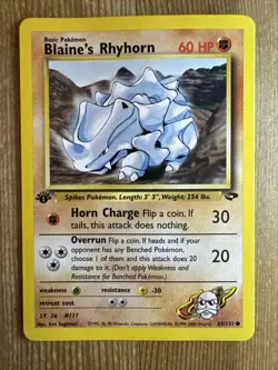 Pokemon Card - 1st Edition Blaine's Rhyhorn (65/132) Gym Challenge Set HP - Image 1