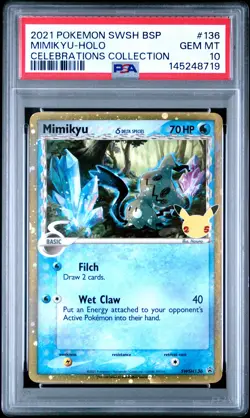 2021 POKEMON SWSH BLACK STAR PROMO CELEBRATIONS COLL #136 MIMIKYU-HOLO PSA 10 - Image 1