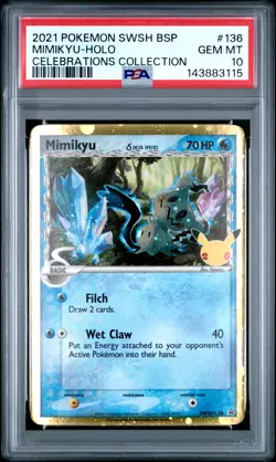 2021 POKEMON SWSH BLACK STAR PROMO CELEBRATIONS COLL #136 MIMIKYU-HOLO PSA 10 - Image 1