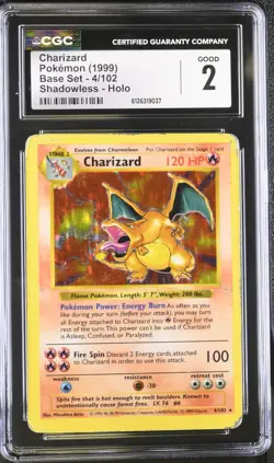 CGC 2 Charizard 1999 Base Set 4/102 Shadowless Holo Pokemon Card - Image 1