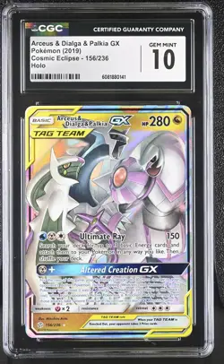 CGC 10 GEM MINT Arceus & Dialga & Palkia GX Cosmic Eclipse 156/236 Holo Pokemon - Image 1