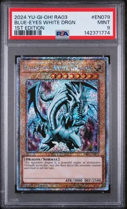 PSA 9 Mint Blue Eyes White Dragon 1ST EDITION Platinum Secret Rare Yugioh RA03 - Image 1