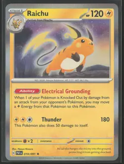 Raichu - Rare SV: Paldean Fates 019/091 NM Holo Pokemon Card - Image 1