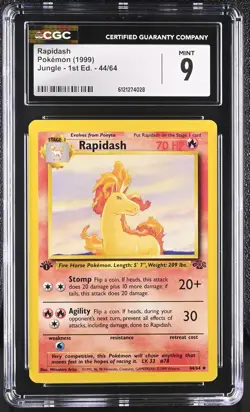 CGC 9 MINT Rapidash 1999 Jungle 1st Edition 44/64 Pokemon Card - Image 1
