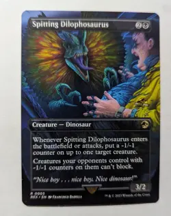 1x Spitting Dilophosaurus Borderless NM Universes Beyond Jurassic Park World MTG - Image 1