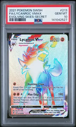 2021 Pokemon SWSH Evolving Skies Lycanroc VMAX PSA 10 #213/203 - Image 1
