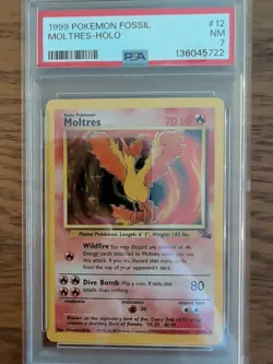 Moltres Holo Pokemon TCG 12/62 Fossil 1999 PSA 7 - Image 1