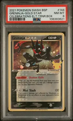 ✨Amazing SWIRL Greninja Gold Star SWSH144 PSA 8 Celebrations Promo Pokemon TCG - Image 1