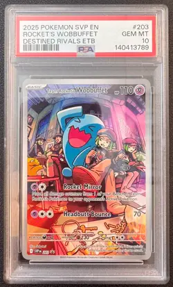 2025 POKEMON SVP EN-SV BLACK STAR PROMO #203 TEAM ROCKET'S WOBBUFFET PSA 10 - Image 1