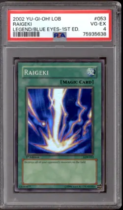 Yu-Gi-Oh Legend of Blue Eyes 1st Edition WAVY Raigeki LOB-053 PSA 4 YuGiOh - Image 1