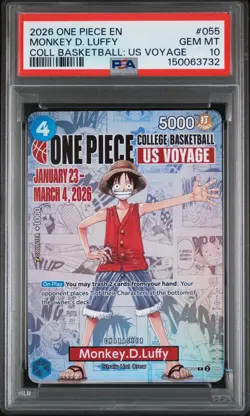One Piece CCG Monkey.D.Luffy College Basketball US Voyage Promo P-055 PSA 10 - Image 1