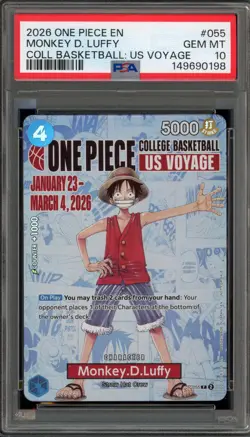 One Piece CCG Monkey.D.Luffy College Basketball US Voyage Promo P-055 PSA 10 - Image 1