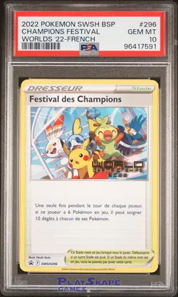 Pokemon Card PSA 10 Champions Festival FRENCH SWSH296 Worlds London Promo 2022 - Image 1