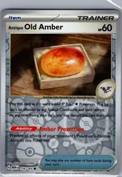 Antique Old Amber 154/165 Reverse Holo Scarlet & Violet 151 - Pokemon Card - NM - Image 1