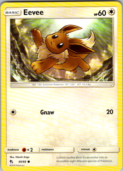 Eevee 49/68 Common Hidden Fates Sun & Moon Pokemon Card 2019 - Image 1