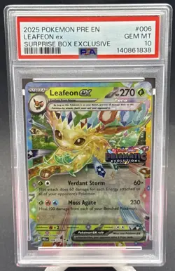 2025 Pokemon PRE EN-PRISMATIC EVOLUTIONS #006 Leafeon EX PSA 10 Surprise Box - Image 1
