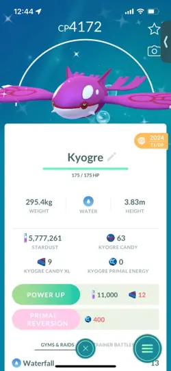 Pokemon Go Legendary Shiny Kyorge( High CP )( Reduced) - Image 1
