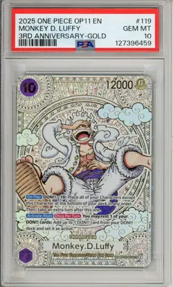 One Piece Graded: Monkey D. Luffy OP05-119 3rd Anniversary Gold PSA 10 - Image 1