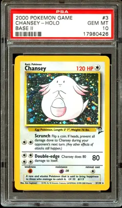 PSA 10 GEM MINT Chansey 3/130 HOLO RARE Base Set 2 Pokemon Card - Image 1