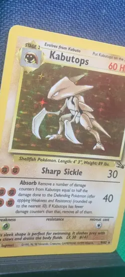 Kabutops #9/62 Holo Rare Fossil WOTC Unlimited Pokemon TCG Wizards Of The Coast - Image 2