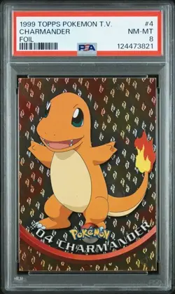 Charmander 1999 Topps Pokemon TV #4 Foil PSA 8 - Image 1