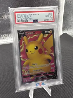 2020 POKEMON SWORD & SHIELD VIVID VOLTAGE #170 FULL ART/PIKACHU V PSA 10 LOVE - Image 1